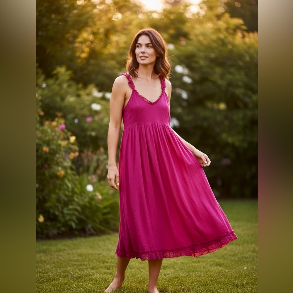 Heyne Bogut Hand Dyde hot pink silk dress.